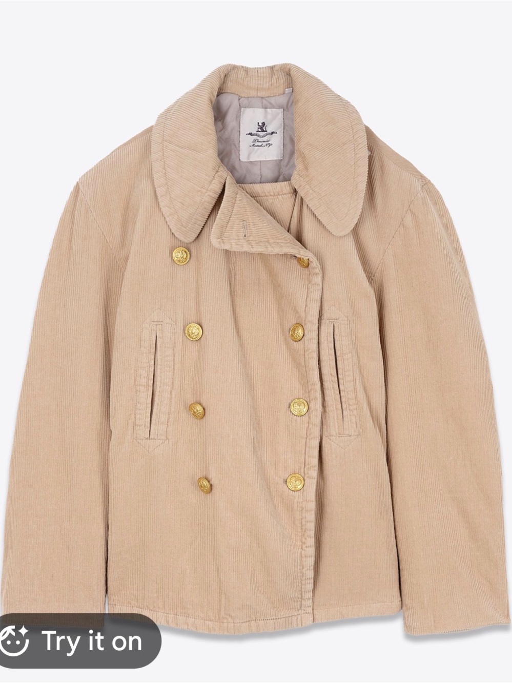 Denimist Oversized Quilted Pea Coat Beige Corduroy Small